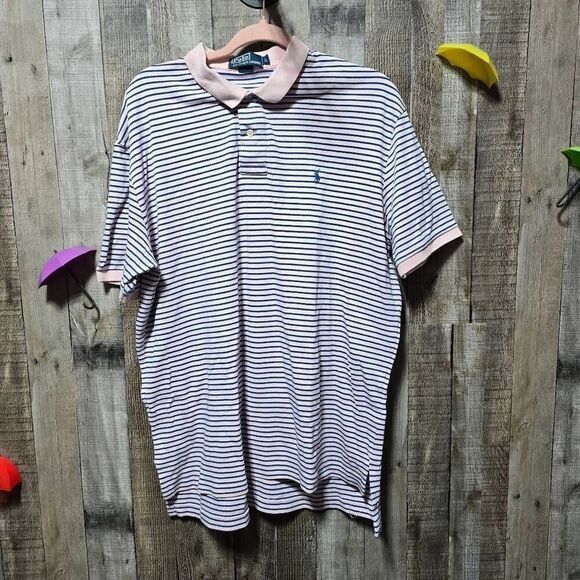Polo Ralph Lauren Pink and Blue Striped Polo Shirt - Picture 1 of 4